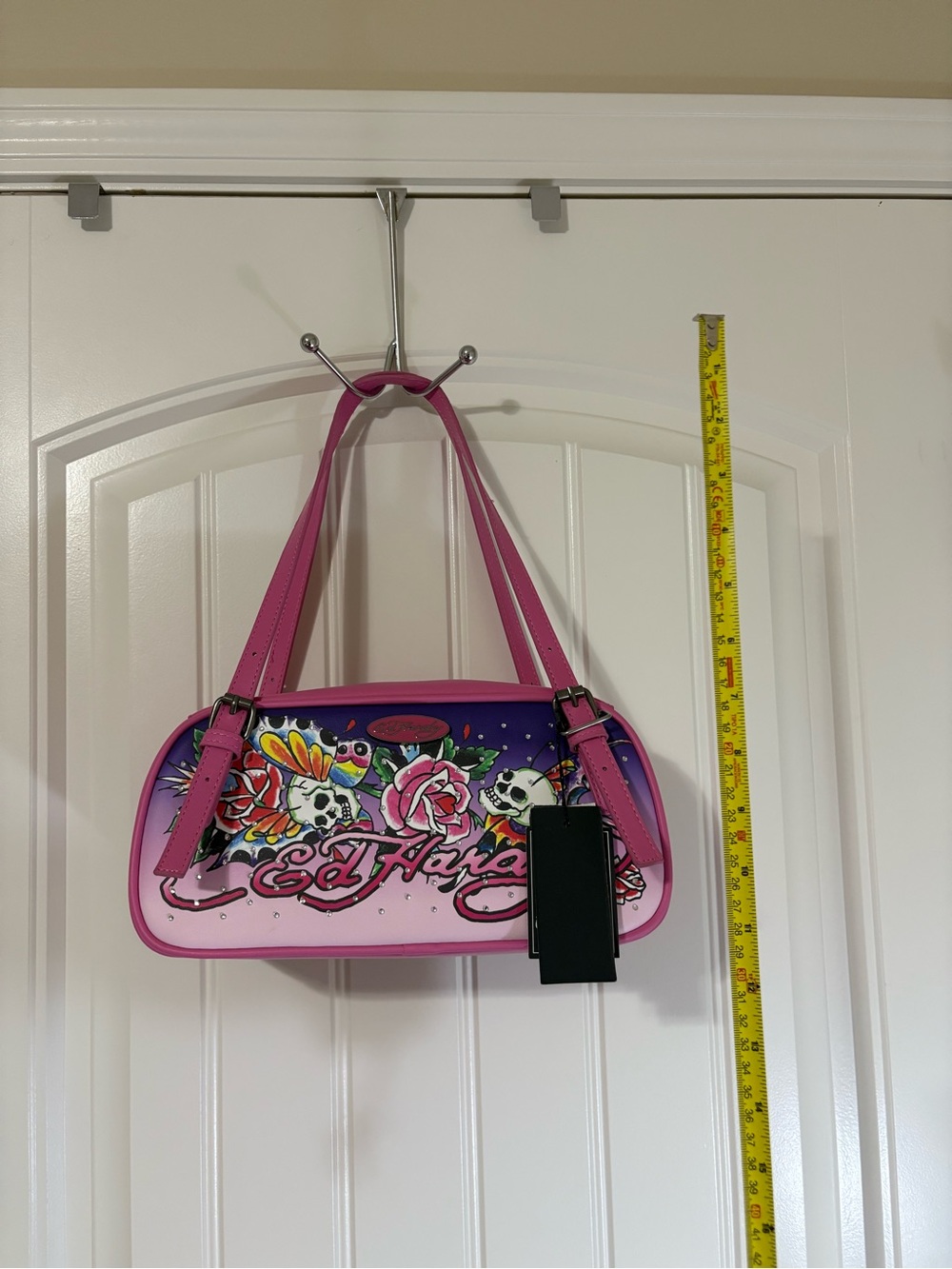 Ed Hardy Pink & Purple Floral Skull Shoulder Bag - Picture 3 of 5